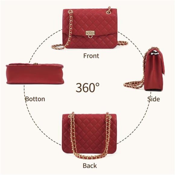 Quilted Crossbody Bags For Women, Red - Picture 6 of 6